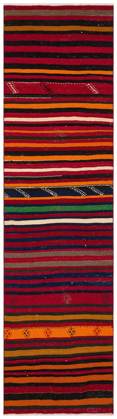 Girit Red Striped Wool Handmade Area Rug 2'8" x 9'10"