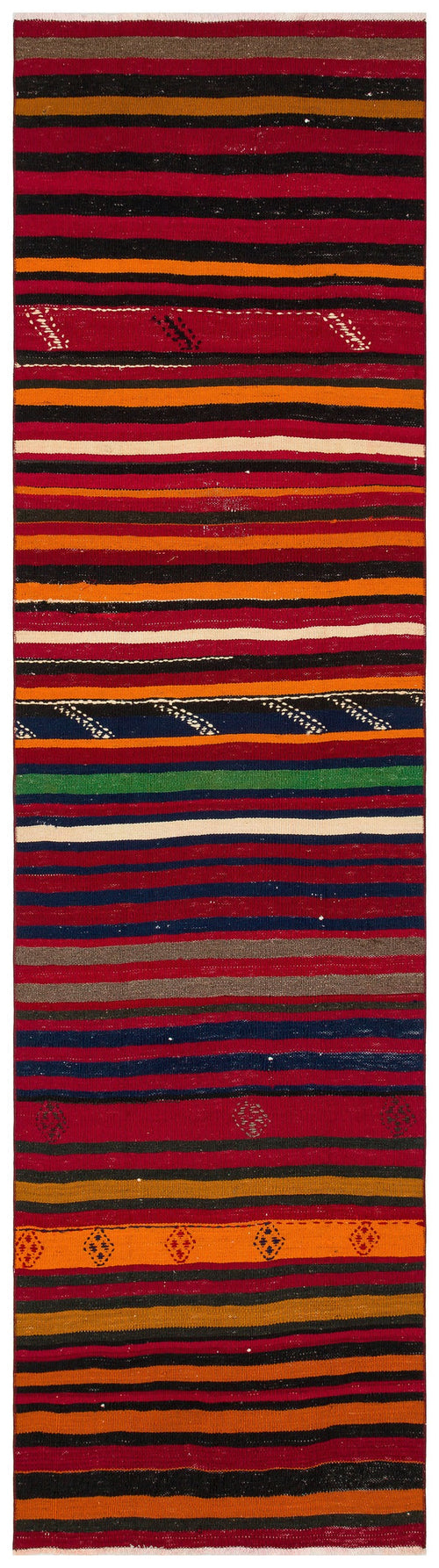Girit Red Striped Wool Handmade Area Rug 2'8" x 9'10"