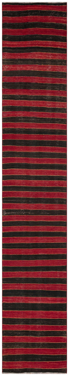 Girit Red Striped Wool Handmade Area Rug 2'9" x 14'8"