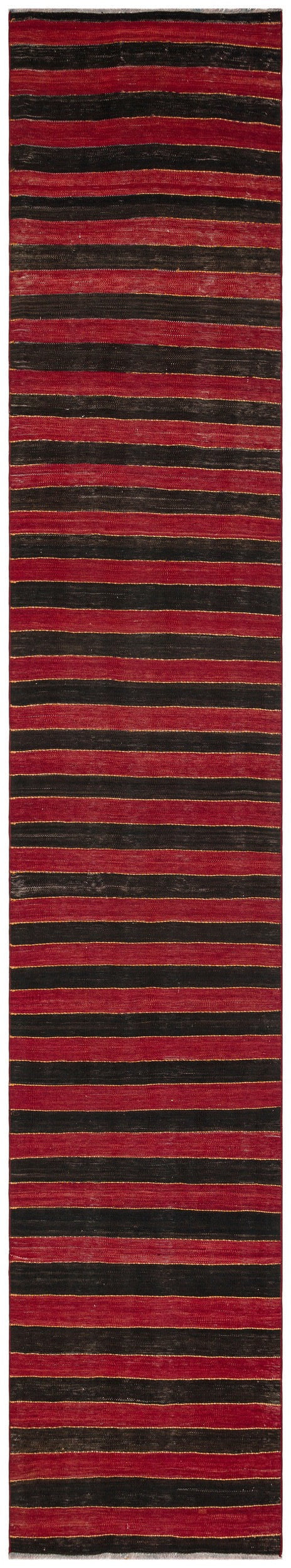 Girit Red Striped Wool Handmade Area Rug 2'9" x 14'8"