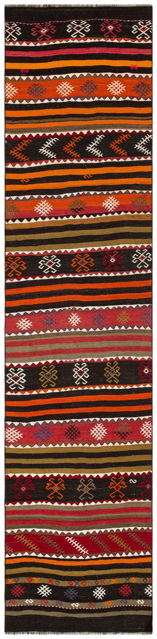 Girit Red Striped Wool Handmade Area Rug 2'9" x 11'7"