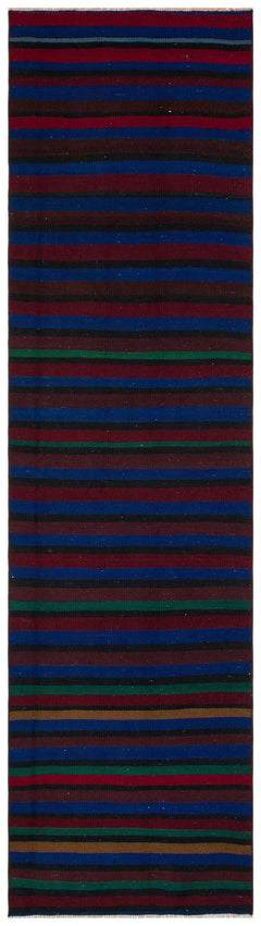 Girit Purple Striped Wool Handmade Area Rug 2'8" x 9'9"