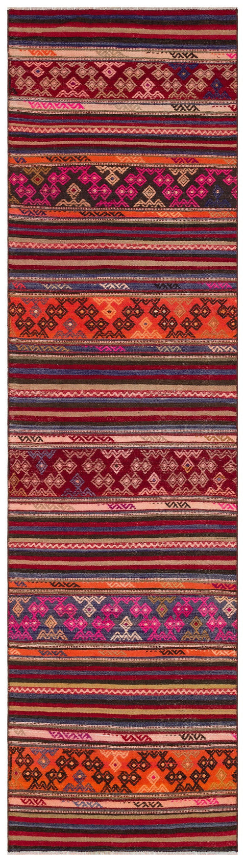 Girit Brown Geometric Wool Handmade Area Rug 2'7" x 9'9"