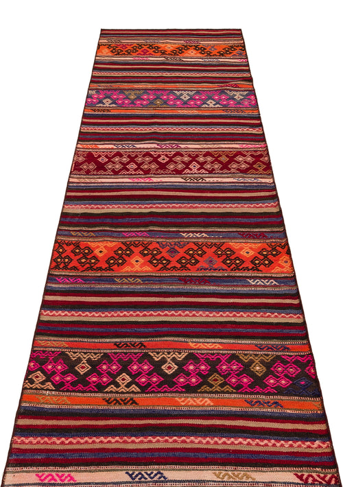 Girit Red Geometric Wool Handmade Area Rug 2'7" x 9'9"