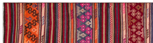 Girit Red Geometric Wool Handmade Area Rug 2'7" x 9'9"