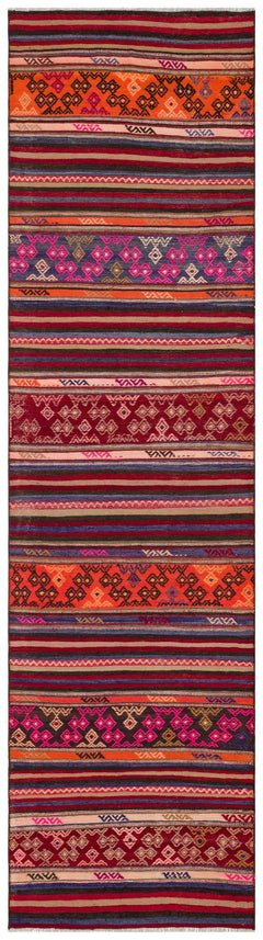 Girit Red Geometric Wool Handmade Area Rug 2'7" x 9'9"