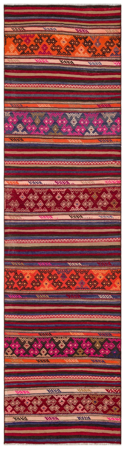 Girit Red Geometric Wool Handmade Area Rug 2'7" x 9'9"