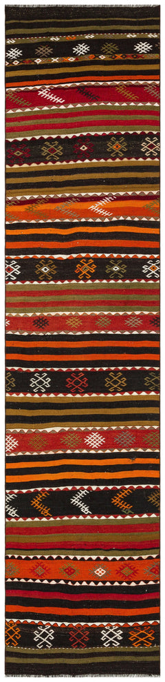Girit Brown Geometric Wool Handmade Area Rug 2'9" x 11'10"