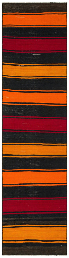 Girit Red Striped Wool Handmade Area Rug 2'7" x 9'11"