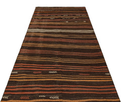 Girit Brown Striped Wool Handmade Area Rug 4'6" x 9'0"