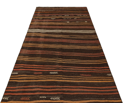 Girit Brown Striped Wool Handmade Area Rug 4'6" x 9'0"