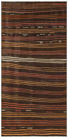 Girit Brown Striped Wool Handmade Area Rug 4'6" x 9'0"