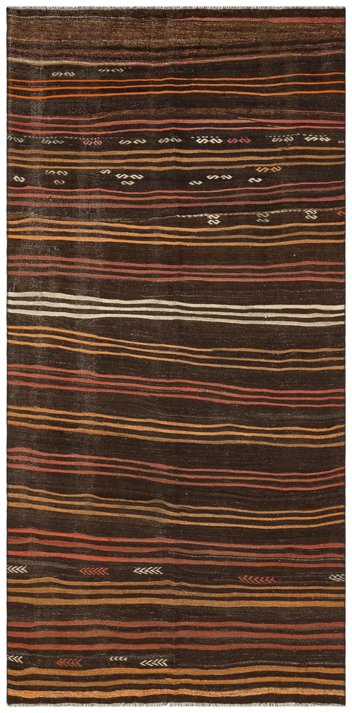 Girit Brown Striped Wool Handmade Area Rug 4'6" x 9'0"