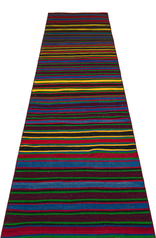 Girit Purple Striped Wool Handmade Area Rug 2'8" x 13'0"