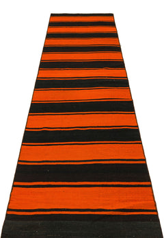 Girit Orange Striped Wool Handmade Area Rug 2'8" x 10'0"