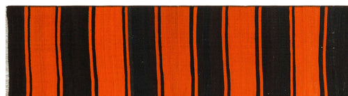Girit Orange Striped Wool Handmade Area Rug 2'8" x 10'0"