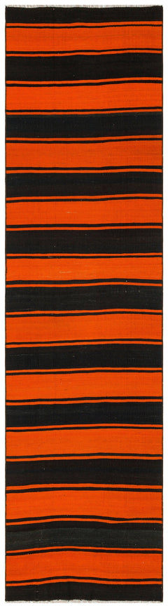 Girit Orange Striped Wool Handmade Area Rug 2'8" x 10'0"