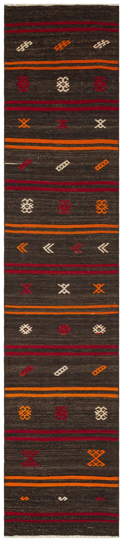 Girit Brown Striped Wool Handmade Area Rug 2'5" x 11'3"