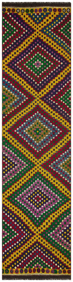 Girit Red Geometric Wool Handmade Area Rug 2'11" x 11'8"