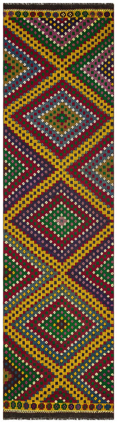 Girit Brown Geometric Wool Handmade Area Rug 3'1" x 11'3"