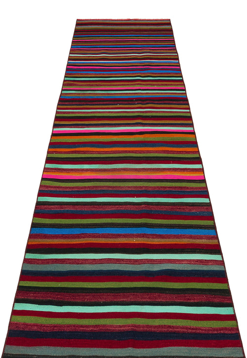 Girit Red Striped Wool Handmade Area Rug 2'7" x 11'2"