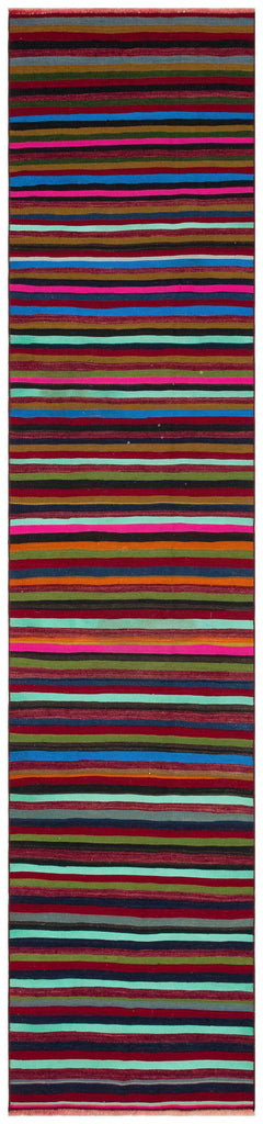 Girit Red Striped Wool Handmade Area Rug 2'7" x 11'2"