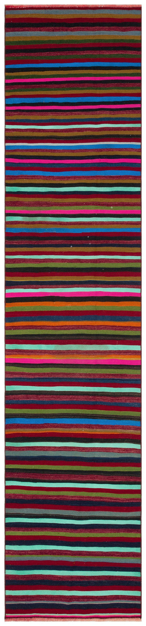 Girit Red Striped Wool Handmade Area Rug 2'7" x 11'2"