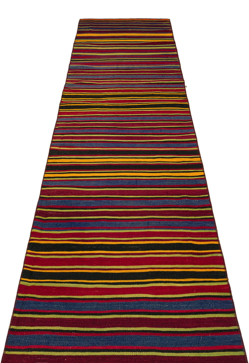 Girit Burgundy Striped Wool Handmade Area Rug 2'9" x 13'2"