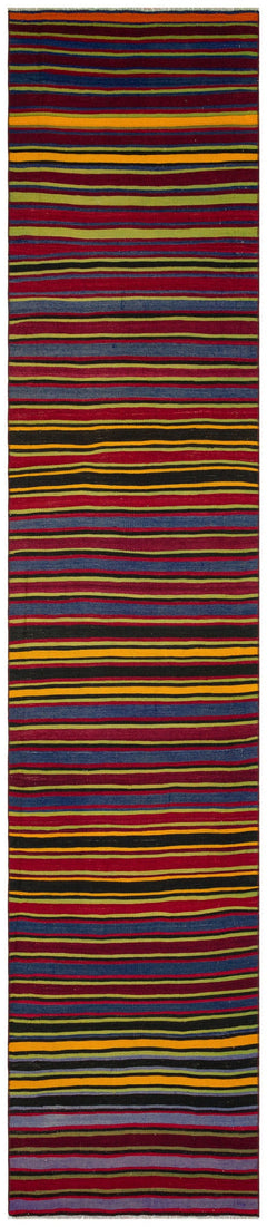 Girit Burgundy Striped Wool Handmade Area Rug 2'9" x 13'2"