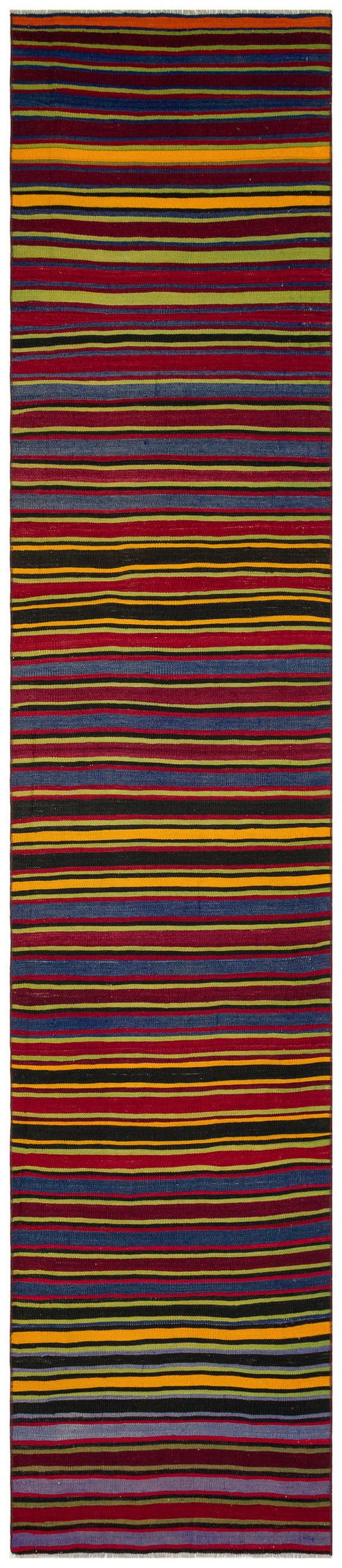 Girit Burgundy Striped Wool Handmade Area Rug 2'9" x 13'2"