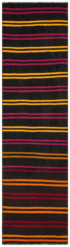 Girit Brown Striped Wool Handmade Area Rug 2'8" x 9'7"