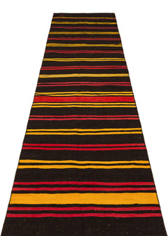 Girit Brown Striped Wool Handmade Area Rug 2'10" x 12'11"