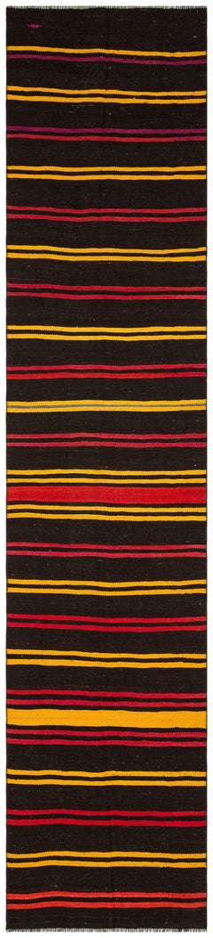 Girit Brown Striped Wool Handmade Area Rug 2'10" x 12'11"
