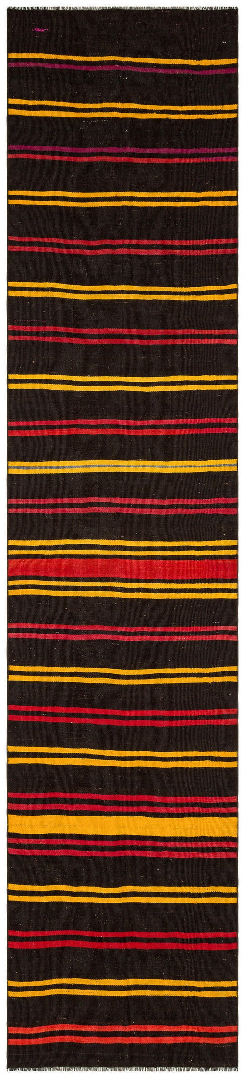 Girit Brown Striped Wool Handmade Area Rug 2'10" x 12'11"