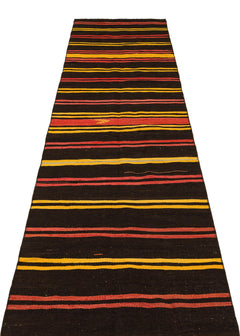 Girit Brown Striped Wool Handmade Area Rug 2'11" x 12'9"