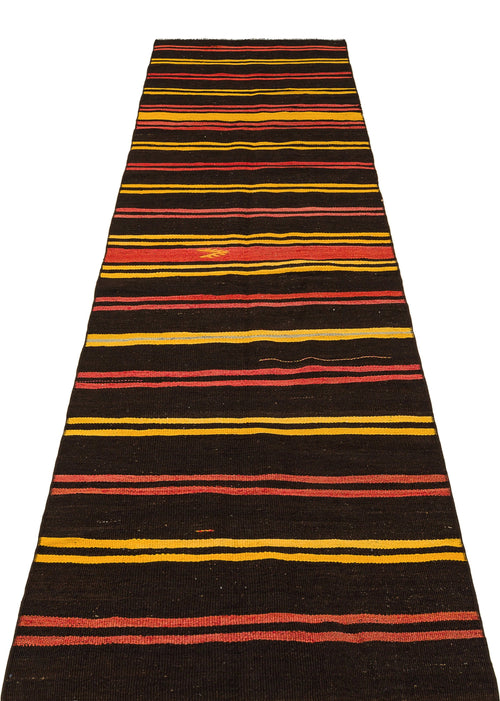 Girit Brown Striped Wool Handmade Area Rug 2'11" x 12'9"