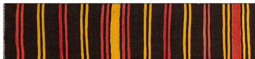 Girit Brown Striped Wool Handmade Area Rug 2'11" x 12'9"
