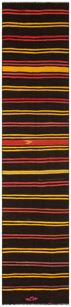 Girit Brown Striped Wool Handmade Area Rug 2'11" x 12'9"