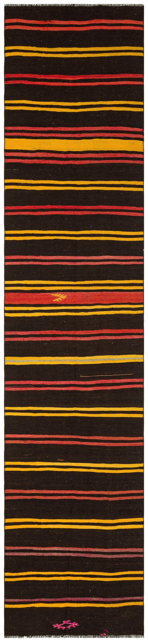 Girit Brown Striped Wool Handmade Area Rug 2'11" x 12'9"