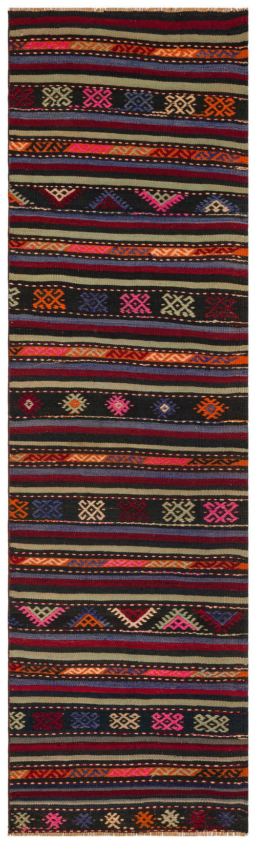 Girit Brown Striped Wool Handmade Area Rug 2'8" x 8'9"