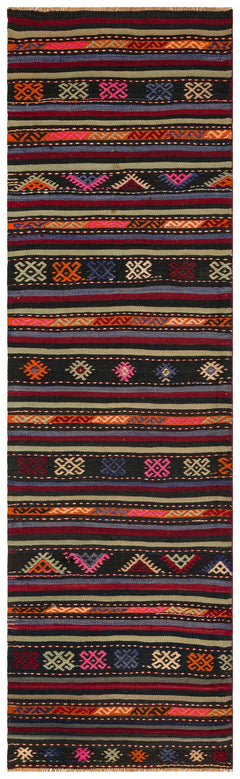 Girit Brown Striped Wool Handmade Area Rug 2'8" x 8'9"