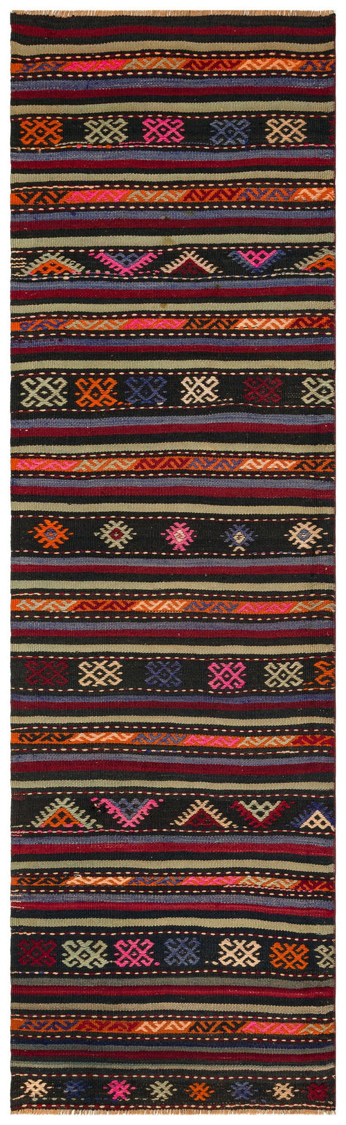 Girit Brown Striped Wool Handmade Area Rug 2'8" x 8'9"