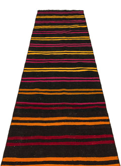 Girit Black Striped Wool Handmade Area Rug 2'8" x 9'10"