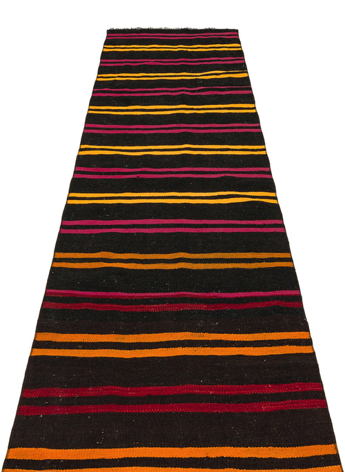 Girit Black Striped Wool Handmade Area Rug 2'8" x 9'10"