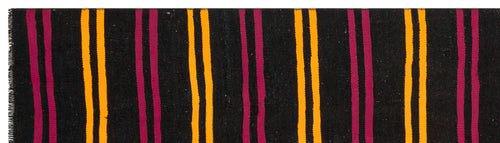 Girit Black Striped Wool Handmade Area Rug 2'8" x 9'10"