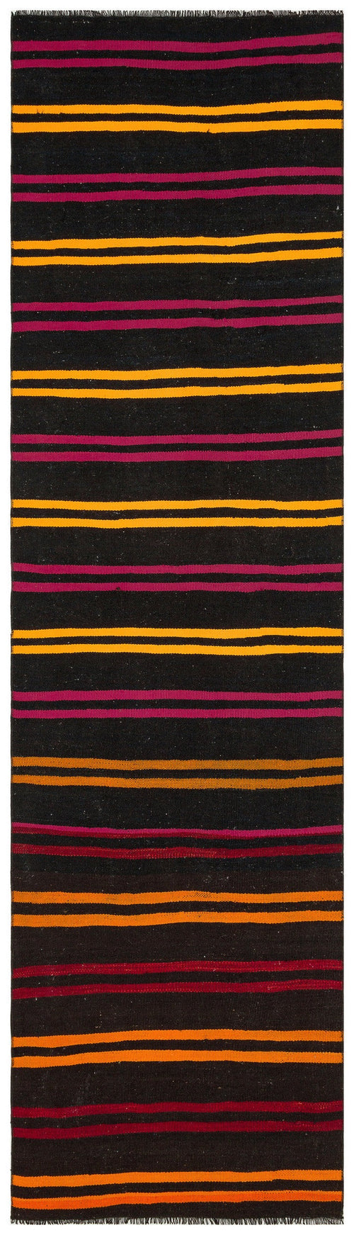 Girit Black Striped Wool Handmade Area Rug 2'8" x 9'10"