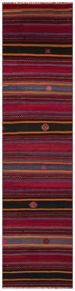 Girit Red Striped Wool Handmade Area Rug 2'9" x 10'9"