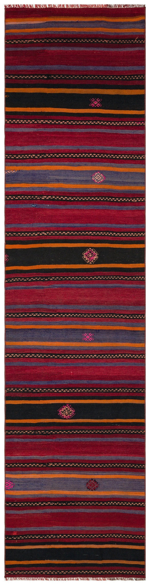 Girit Red Striped Wool Handmade Area Rug 2'9" x 10'9"