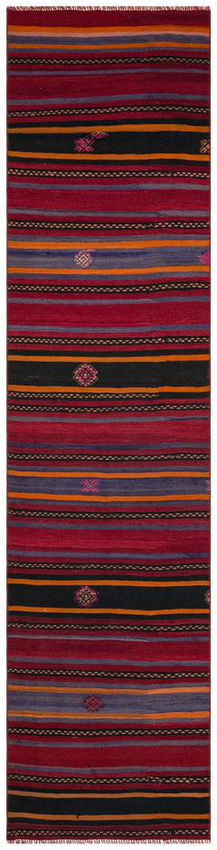 Girit Red Striped Wool Handmade Area Rug 2'8" x 11'0"