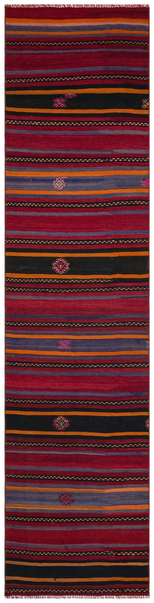 Girit Red Striped Wool Handmade Area Rug 2'8" x 11'0"